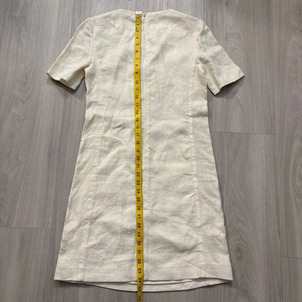 Tory Burch Dress Women Cream Linen Shift Short Sleeve Epaulet Detail Size 00